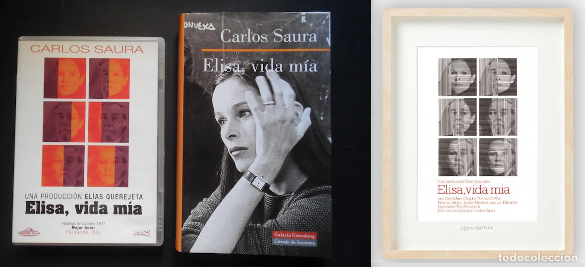 Cine: Carlos Saura:novela Elisa, vida m&iacute;a + DVD Geraldine Chaplin + print firmado a mano por Cruz Novillo