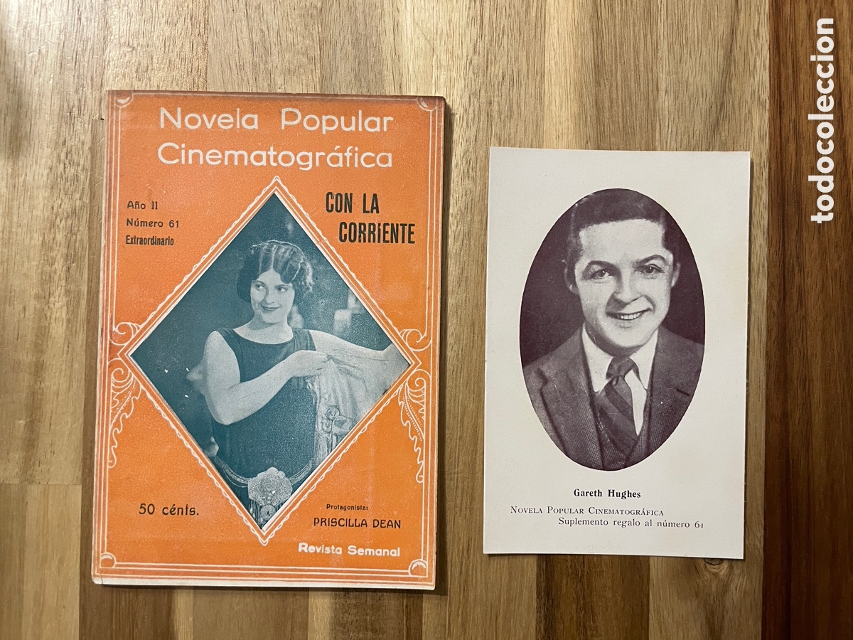 Kino: Novela popular cinematogr&aacute;fica. Con la corriente. N. 61. Postal Garett Hughes.