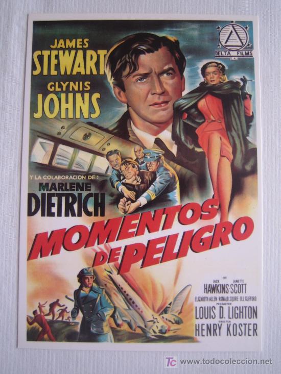 Cine: Momentos de peligro - postal original - james stewart Glynis Johns