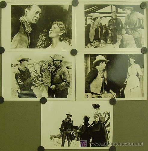 Cine: F0117 JOHN WAYNE HONDO 5 FOTOS B/N ORIGINALES ESPA&Ntilde;OLAS