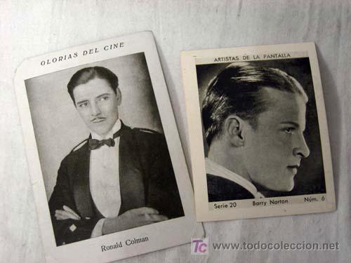 Cine: Lote de dos cromos Col Glorias del cine Ronald Colman y Artistas de la Pantalla Barry Norton a&ntilde;os 20