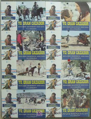 Cine: IX46d YO GRAN CAZADOR MARTIN SHEEN SAM WATERSTON HARVEY KEITEL SET GIGANTE 8 FOTOCROMOS ORIG ESTRENO