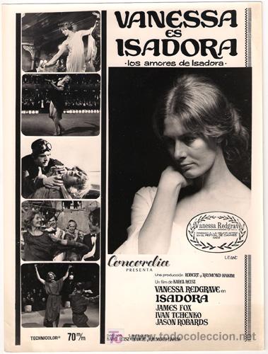 Kino: FCJ 3426 ISADORA VANESSA REDGRAVE FOTO B/N ORIGINAL ESPA&Ntilde;OLA