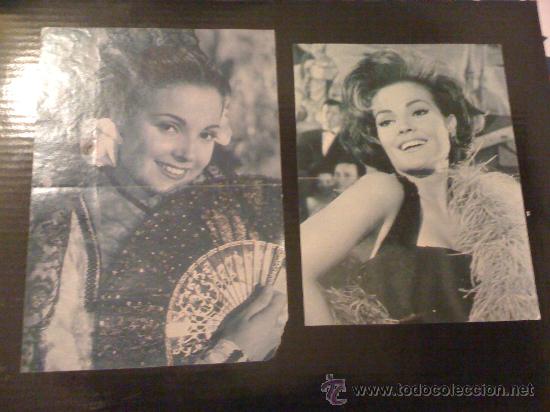 Cine: 2 fotograf&iacute;as de Carmen Sevilla de joven, tama&ntilde;o postal. Recortes de prensa.