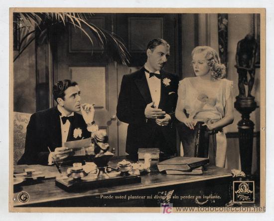 Cinema: Una Mujer difamada. Fotocromo (19,5x24,5) de M.G.M. Con Jean Harlow y Spencer Tracy.