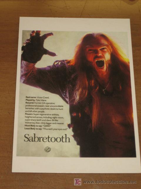 Cine: DIENTES DE SABLE X-MEN - POSTAL DE PELICULA.