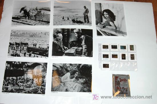 Cine: duelo al sol - lote 7 fotos b/n 20x25 + 9 diapos + 1 transparencia jennifer jones gregory peck