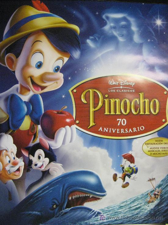 Cine: POSTER PINOCHO PORTADA ORIGINAL PELICULA DISNEY-MEDIDAS 97CM ALTO POR 67,5 ANCHO .