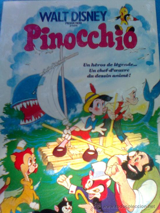 Cine: Postal francesa original Eurodisney primeros 90&acute;s - Pinocho - Car&aacute;tula Disney con texto en franc&eacute;s