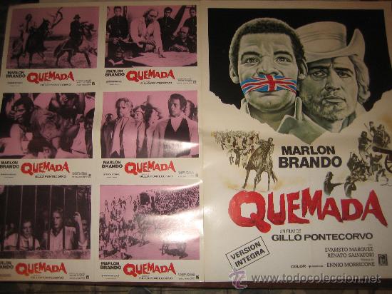 Cine: quemada marlon brando - 6 fotocromos y poster originales de la reposicion