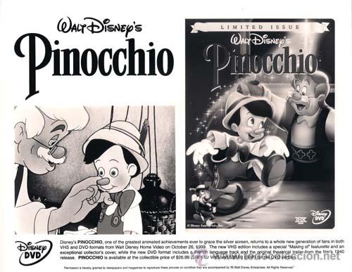 Cine: F5287 PINOCHO WALT DISNEY FOTO B/N ORIGINAL AMERICANA