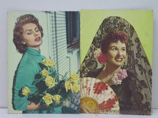 Cine: POSTAL DE SOFIA LOREN / SHOPIA LOREN ALEMANA - ED. UFA + OTRA POSTAL ESPA&Ntilde;OLA ANTIGUA 1959