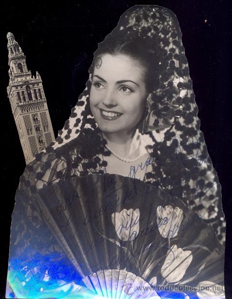Cine: Carmen Sevilla. Fotomontaje original. Dedicatoria aut&oacute;grafa. 23x16