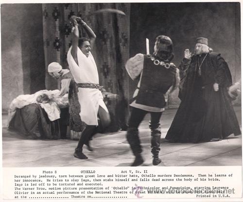 Cine: F6077 LAURENCE OLIVIER OTHELLO SHAKESPEARE FOTO B/N ORIGINAL AMERICANA
