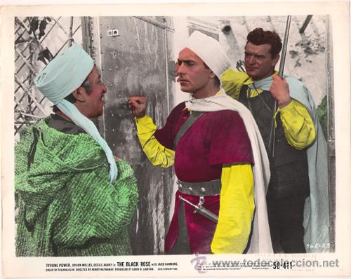 Cin&eacute;ma: F6291 TYRONE POWER JACK HAWKINS LA ROSA NEGRA FOTO ORIGINAL COLOREADA AMERICANA