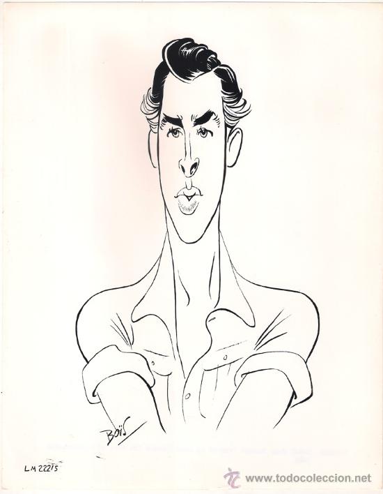 Cine: F11009D STEWART GRANGER FOTO CARICATURA B/N ORIGINAL AMERICANA BO&Iuml;S