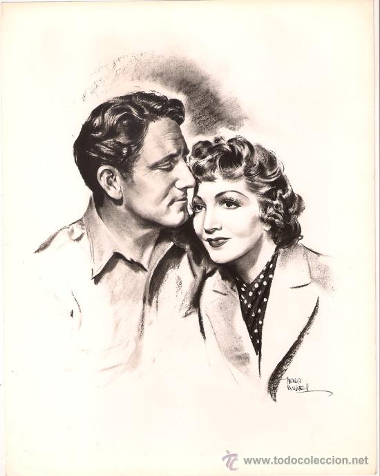 Cine: F28124D SPENCER TRACY CLAUDETTE COLBERT FOTO DIBUJO B/N ORIGINAL AMERICANA MORR KUSNET