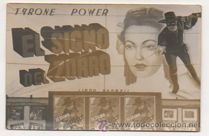 Cine: POSTAL. FOTOGRAF&Iacute;A DE UN CARTEL PUBLICITARIO DEL CINE PICAROL, BADALONA. 'EL SIGNO DEL ZORRO'.