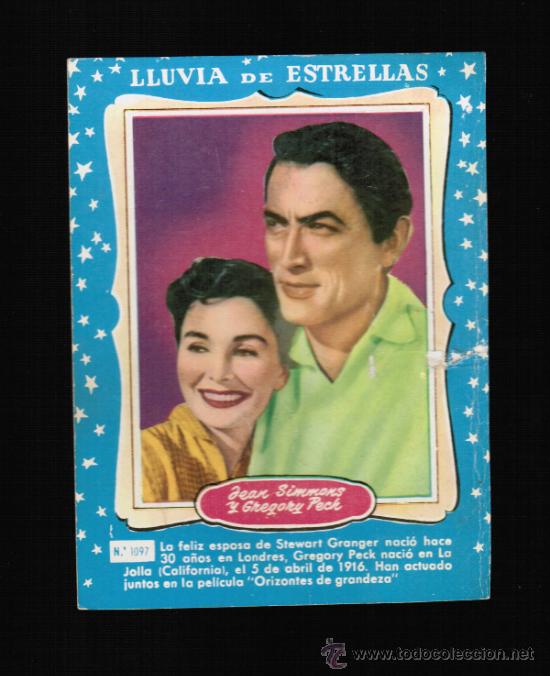 Cine: LLUVIA DE ESTRELLAS N&ordm; 1097 - JEAN SIMMONS Y GREGORY PECK - BRUGUERA - CONTRAPORTADAS BOLSILIBROS