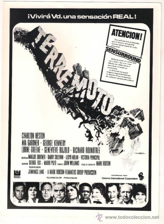 Cine: F9027 TERREMOTO CHARLTON HESTON AVA GARDNER RICHARD ROUNDTREE FOTO ORIGINAL B/N ESPA&Ntilde;OLA