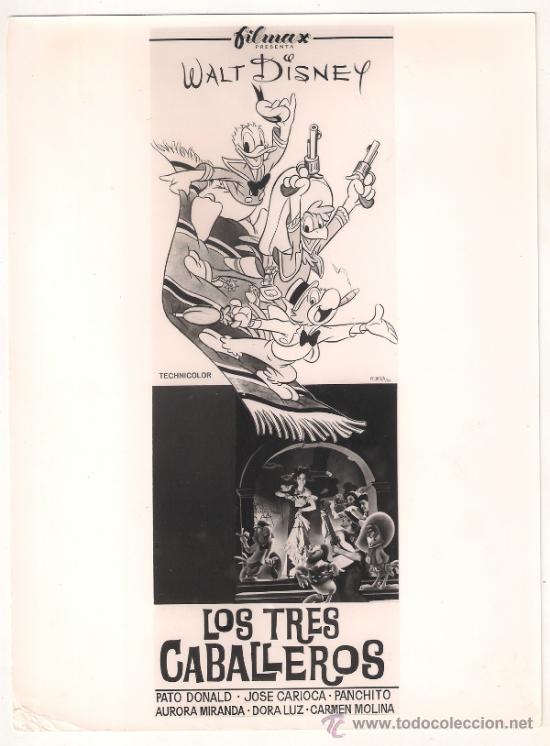 Cinema: F9029 LOS TRES CABALLEROS WALT DISNEY FOTO ORIGINAL B/N ESPA&Ntilde;OLA