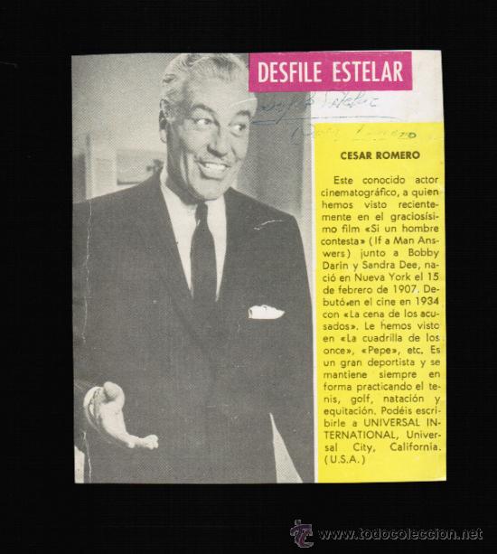 Cine: FOTO CESAR ROMERO - CONTRAPORTADA BOLSILIBRO