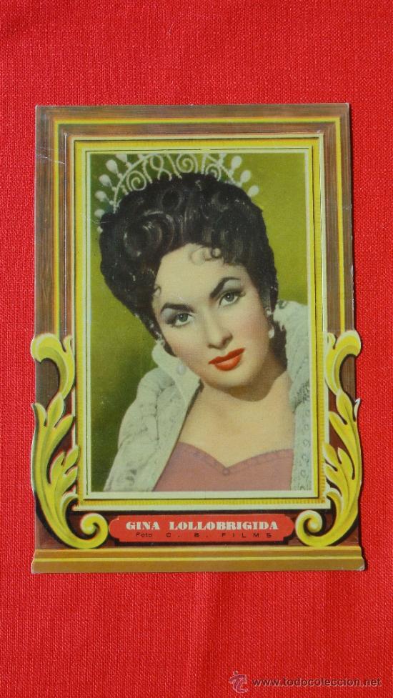 Kino: Gina Lollobr&iacute;gida, antigua y curiosa foto, marco troquelado tipo display de CB (17x11.5) impecable