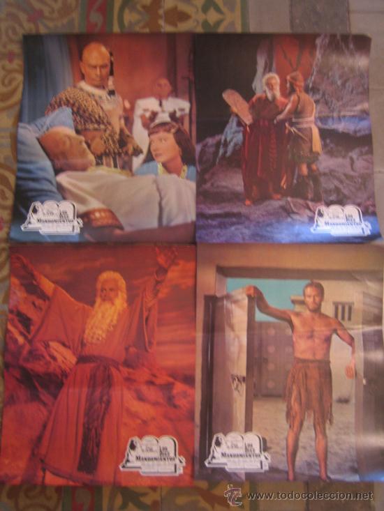 Cine: los diez mandamientos charlton heston - 4 fotocromos gigantes de la reposicion raros 40 x 50 cm