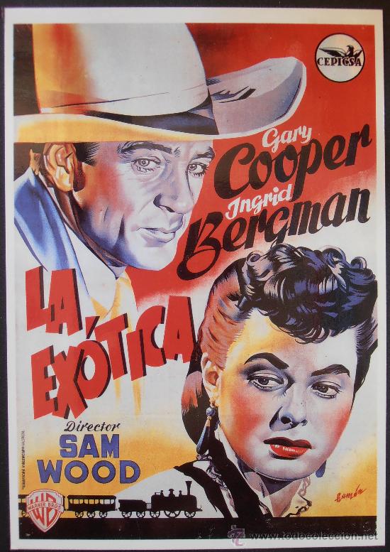 Cine: POSTAL SERIE SPANISH POSTERS 15X10,5 CM N&ordm; 27, LA EXOTICA,GARY COOPER,INGRID BERGMAN