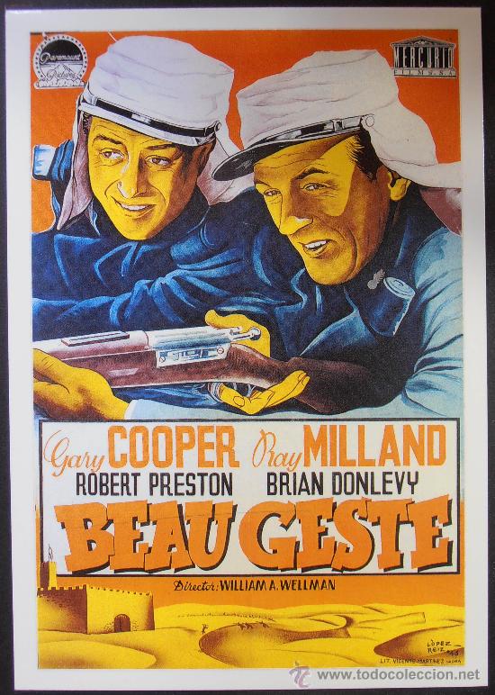 Cine: POSTAL SERIE SPANISH POSTERS 15X10,5 CM N&ordm; 253, BEAU GESTE,GARY COOPER,RAY MILLAND