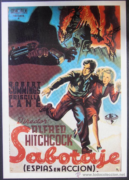 Kino: POSTAL SERIE SPANISH POSTERS 15X10,5 CM N&ordm; 310, SABOTAJE, HITCHCOCK