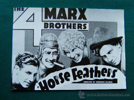 Cine: PLUMAS DE CABALLO-HERMANOS MARX-HORSE FEATHERS-GROUCHO-HARPO-CHICO-ZEPPO-PERFECTA FOTO 37x27 CM-980?
