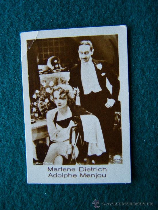 Cine: MARLENE DIETRICH - ADOLPHE MENJOU - N&ordm; 138 -JOSETTI - 6X4 CM.- REVERSO EN ALEMAN -1920/30