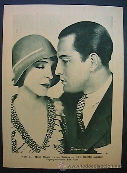 Kino: ESTAMPAS DEL CINEMA N&ordm; 2, 20X14,5 CM AP,1931,DEL MISMO BARRO,MONA MARIS Y J. TORENA,VER REVERSO (L1)