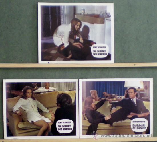 Cinema: TM28 QUIEN ROMY SCHNEIDER MAURICE RONET SET 3 FOTOCROMOS ORIGINAL ALEMAN