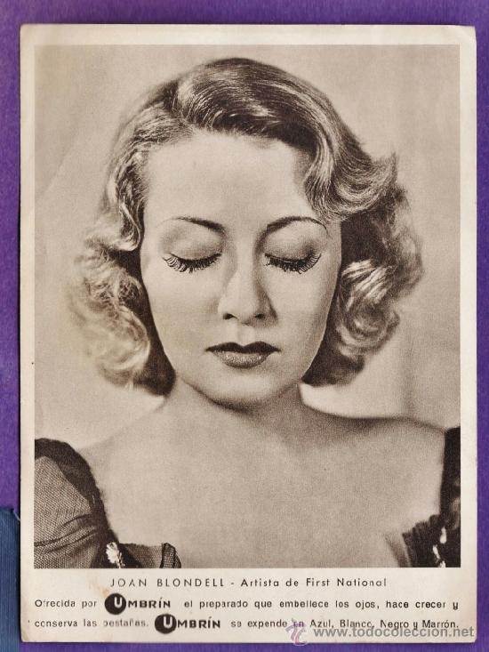 Cine: fotografia - joan blondell - first national - publicidad umbrin / perfumeria - a&ntilde;os 40