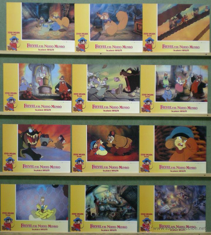 Cinema: QG73 FIEVEL Y EL NUEVO MUNDO DON BLUTH SET COMPLETO 12 FOTOCROMOS ORIGINAL ESTRENO