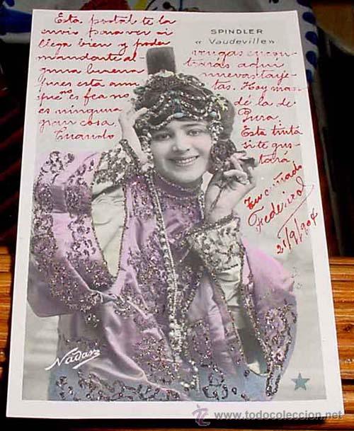 Kino: ANTIGUA POSTAL ARTISTAS - SPINDLER - VAUDEVILLE - PRECIOSO VESTIDO - DECORACION EN RELIEVE - CON CRI