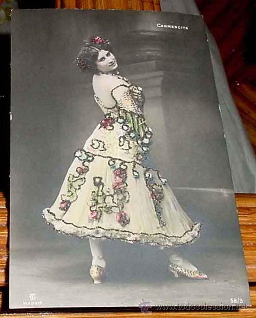 Kino: ANTIGUA POSTAL ARTISTAS - CARMENCITA - PRECIOSO VESTIDO - DECORACION EN RELIEVE - CON CRISTALITOS BR