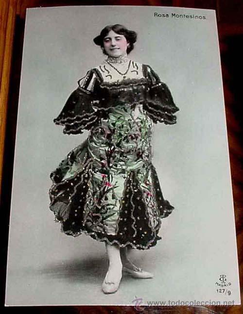 Kino: ANTIGUA POSTAL ARTISTAS - ROSA MONTESINOS - PRECIOSO VESTIDO - DECORACION EN RELIEVE - CON CRISTALIT
