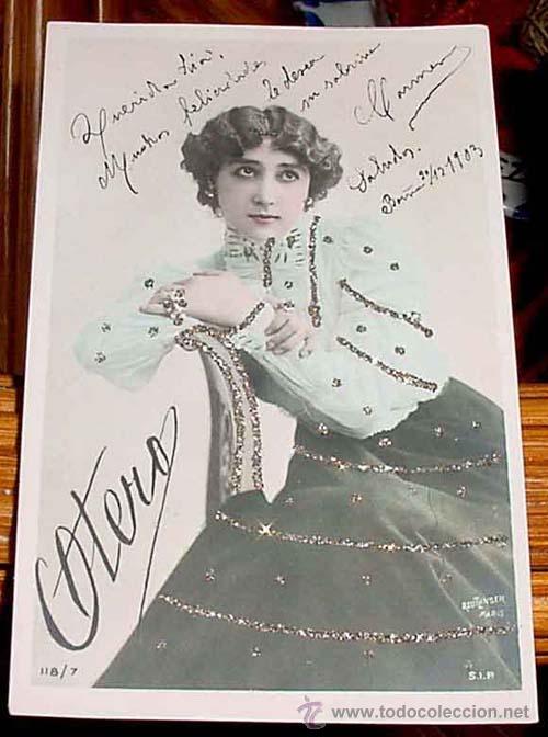 Kino: ANTIGUA POSTAL ARTISTAS - OTERO - MUJER CON VESTIDO DECORADO EN RELIEVE - CON CRISTALITOS BRILLANTES