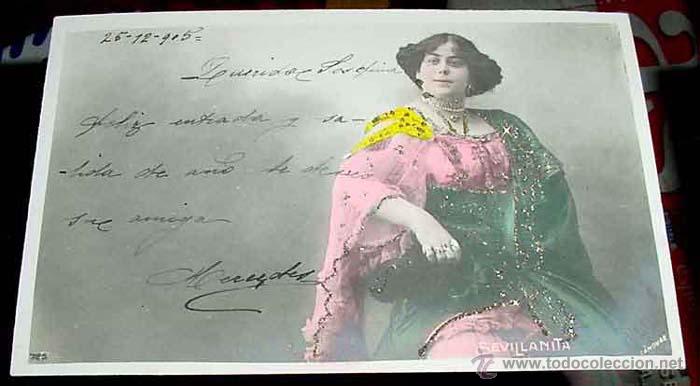 Kino: ANTIGUA POSTAL ARTISTA - SEVILLANITA - CON UN PRECIOSO VESTIDO DECORADO EN RELIEVE - CON CRISTALITOS