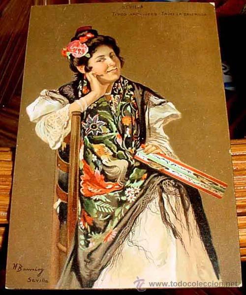 Kino: ANTIGUA POSTAL ARTISTA - SEVILLA - TRINI LA SALEROSA - POSA SENTADA EN UNA SILLA CON UN BONITO MANTO