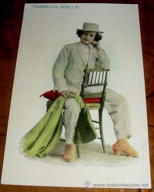 Kino: ANTIGUA POSTAL DE CARMENCITA SEVILLA - REVERSO CON PUBLICIDAD DE HIJOS DE CARLOS ULZURRUN - DROGUERI