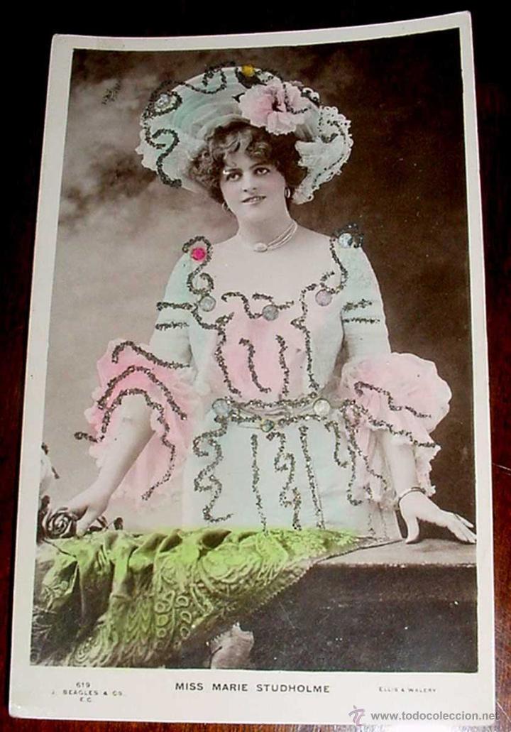 Kino: ANTIGUA FOTO POSTAL COLOREADA DE MISS MARIE STUDHOLME - NO CIRCULADA - ESCRITA.