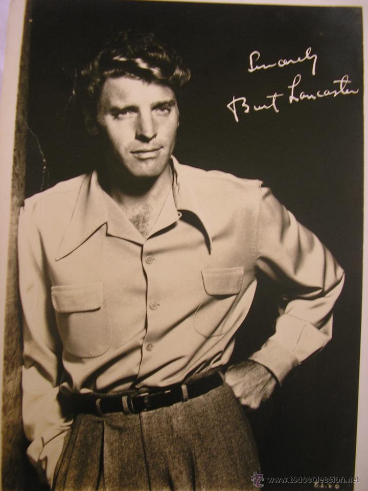Kino: FOTO DE BURT LANCASTER - 13 cm x 18 cm - Blanco y Negro - Autografiada (d&eacute;cada de 1950)