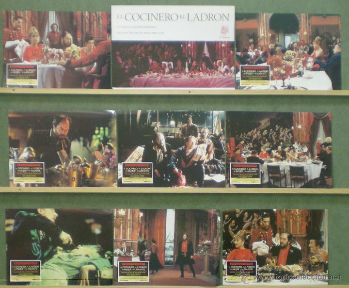 Cin&eacute;ma: UQ03 COCINERO EL LADRON SU MUJER Y SU AMANTE GREENAWAY SET COMPLETO 8 FOTOCROMOS + GUIA ORIG ESTRENO