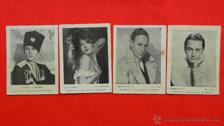 Cine: RODOLFO VALENTINO, LILY DAMITA, LESLIE HOWARD, ROBERT YOUNG, 4 FOTO CROMO KALMINE