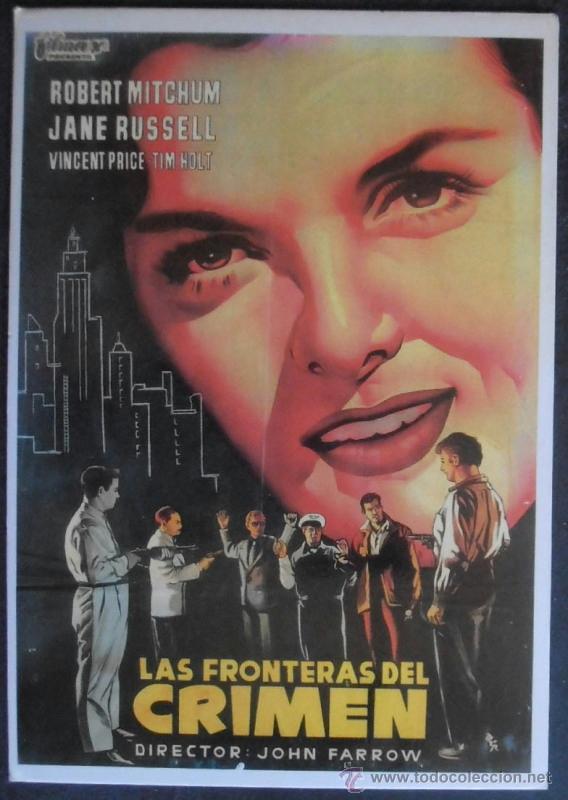 Cine: (7142)POSTAL SERIE SPANISH POSTERS N&ordm; 205,LAS FRONTERAS DEL CRIMEN,ROBERT MITCHUM,JANE RUSSELL