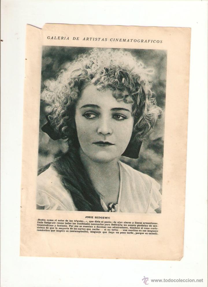 Cin&eacute;ma: A&Ntilde;OS 20 RECORTE PRENSA HARRY CAREY JOSIE SEDGEWIC ACTRIZ ACTOR CINEMATOGRAFIA FOTOGRAFIA